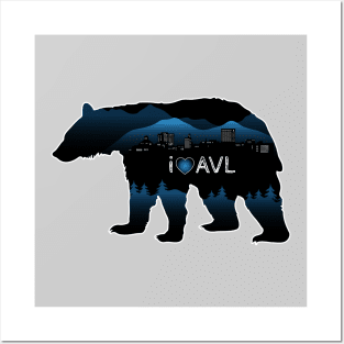 I Love AVL - Black Bear Cityscape - GreyBG 25 Posters and Art